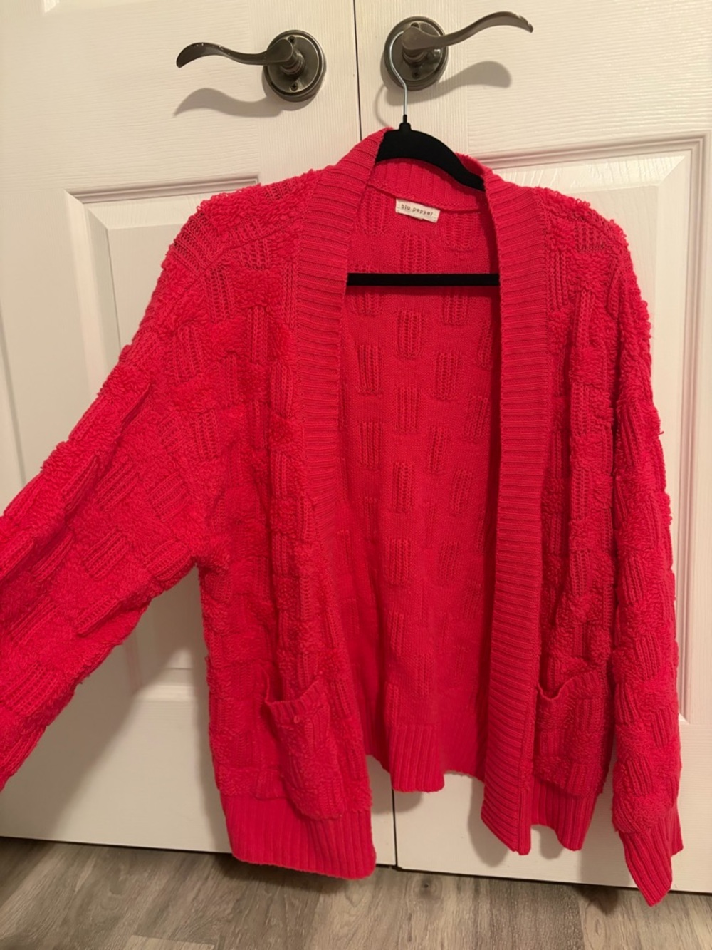 Blu Pepper Open-Front Chunky Knit Cardigan - Hot Pink